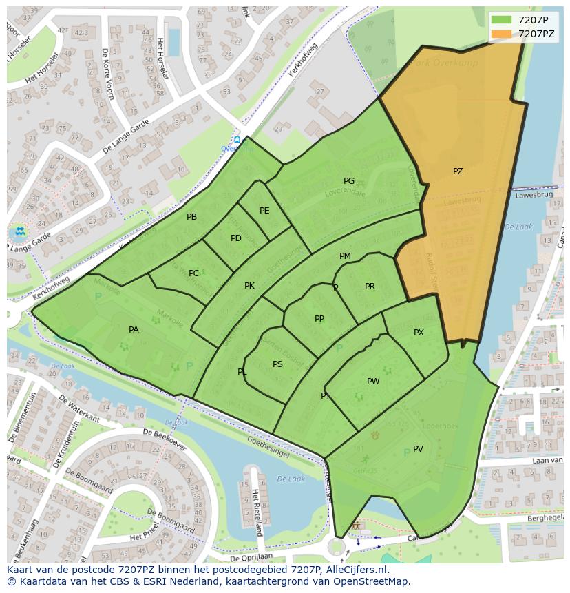 Afbeelding van het postcodegebied 7207 PZ op de kaart.