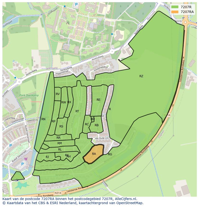 Afbeelding van het postcodegebied 7207 RA op de kaart.