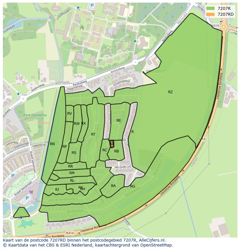 Afbeelding van het postcodegebied 7207 RD op de kaart.