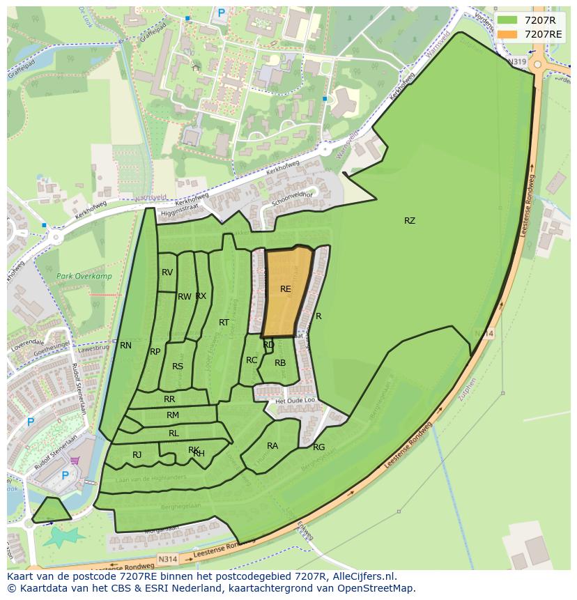 Afbeelding van het postcodegebied 7207 RE op de kaart.