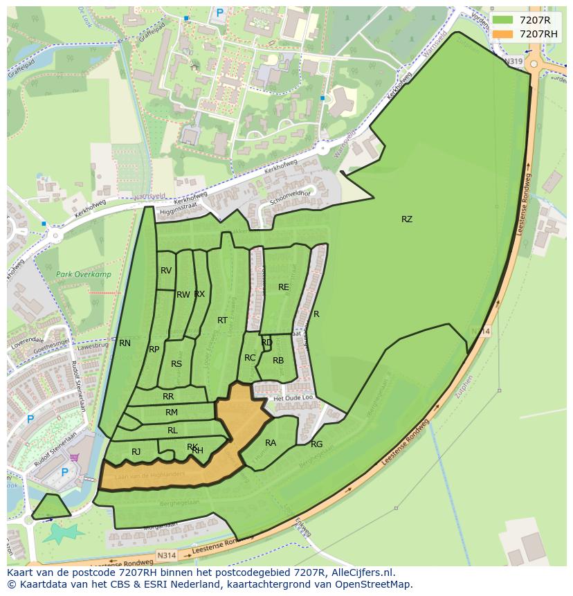 Afbeelding van het postcodegebied 7207 RH op de kaart.