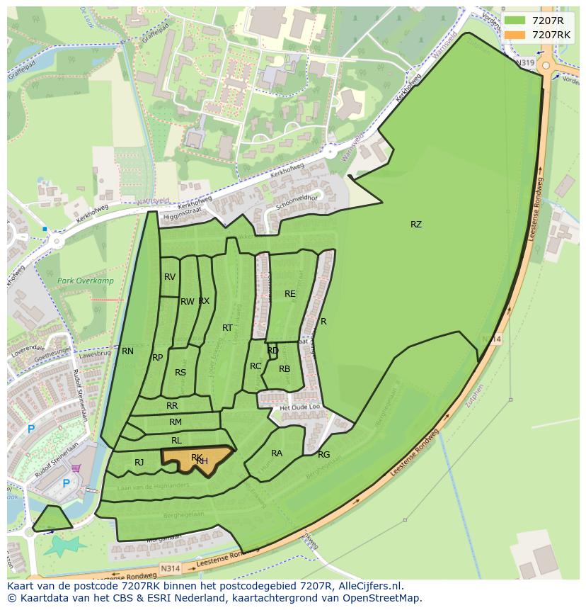 Afbeelding van het postcodegebied 7207 RK op de kaart.