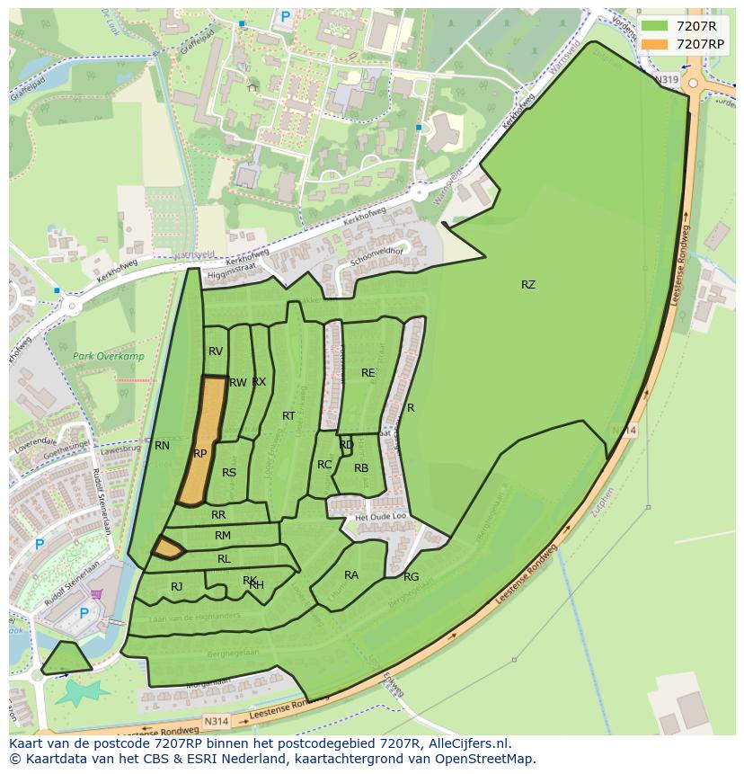 Afbeelding van het postcodegebied 7207 RP op de kaart.