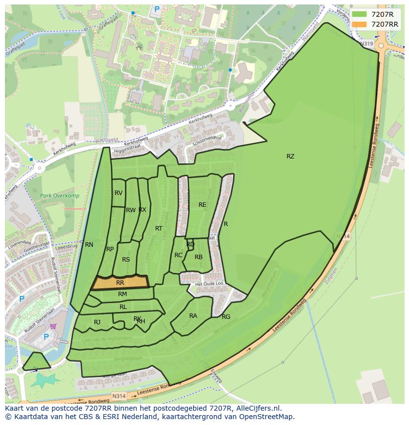 Afbeelding van het postcodegebied 7207 RR op de kaart.