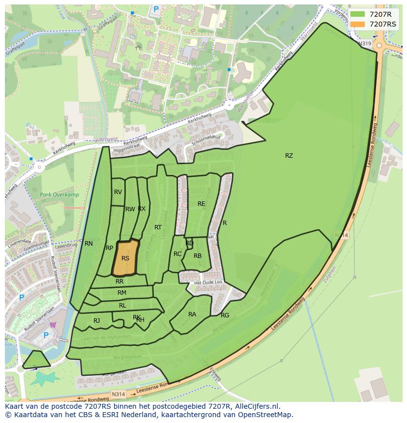 Afbeelding van het postcodegebied 7207 RS op de kaart.