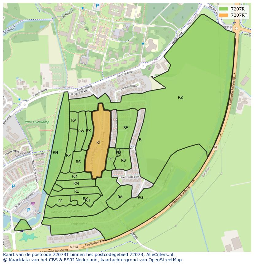 Afbeelding van het postcodegebied 7207 RT op de kaart.