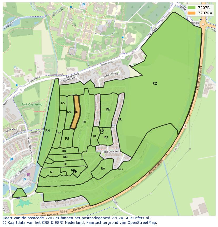 Afbeelding van het postcodegebied 7207 RX op de kaart.