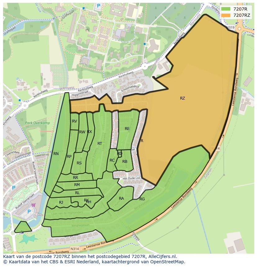 Afbeelding van het postcodegebied 7207 RZ op de kaart.
