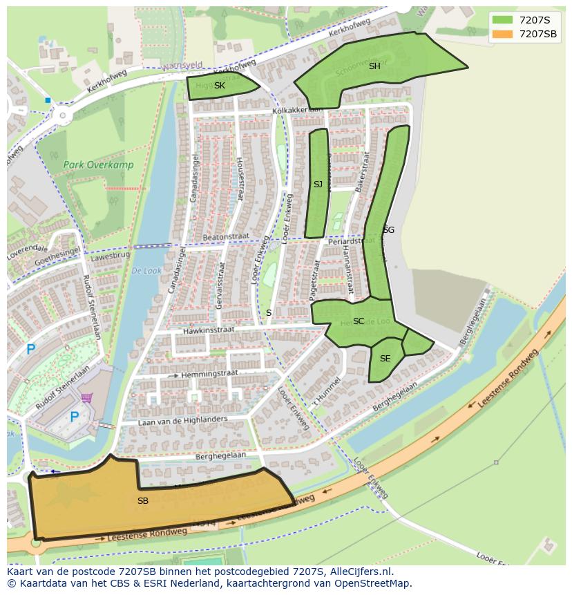 Afbeelding van het postcodegebied 7207 SB op de kaart.