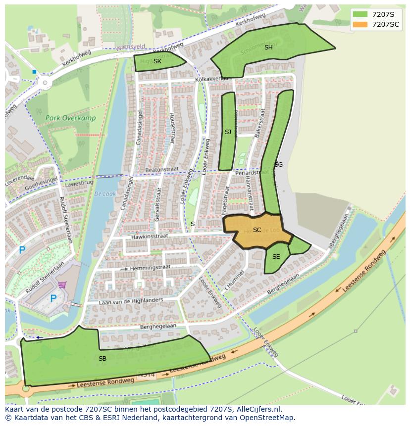Afbeelding van het postcodegebied 7207 SC op de kaart.