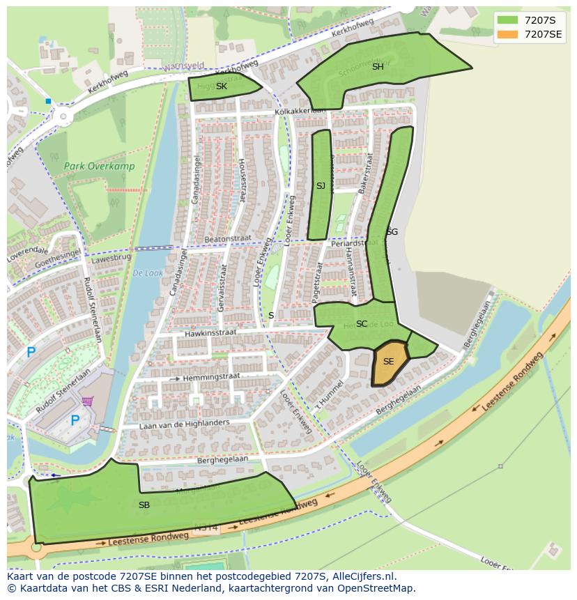 Afbeelding van het postcodegebied 7207 SE op de kaart.