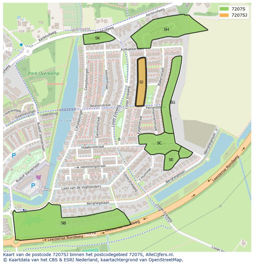 Afbeelding van het postcodegebied 7207 SJ op de kaart.