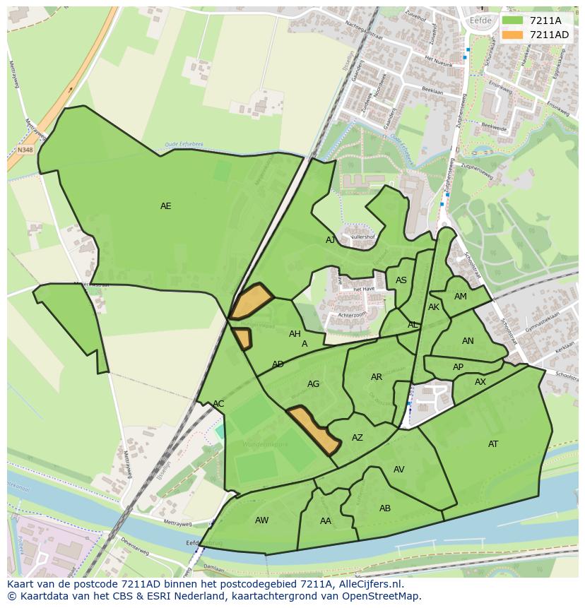 Afbeelding van het postcodegebied 7211 AD op de kaart.
