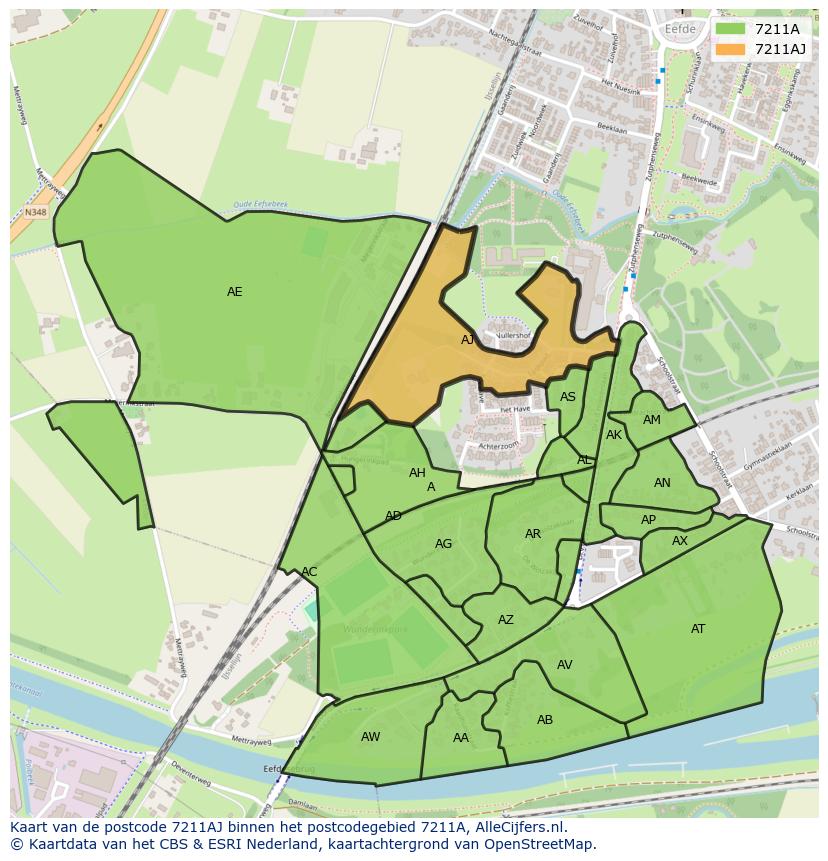 Afbeelding van het postcodegebied 7211 AJ op de kaart.
