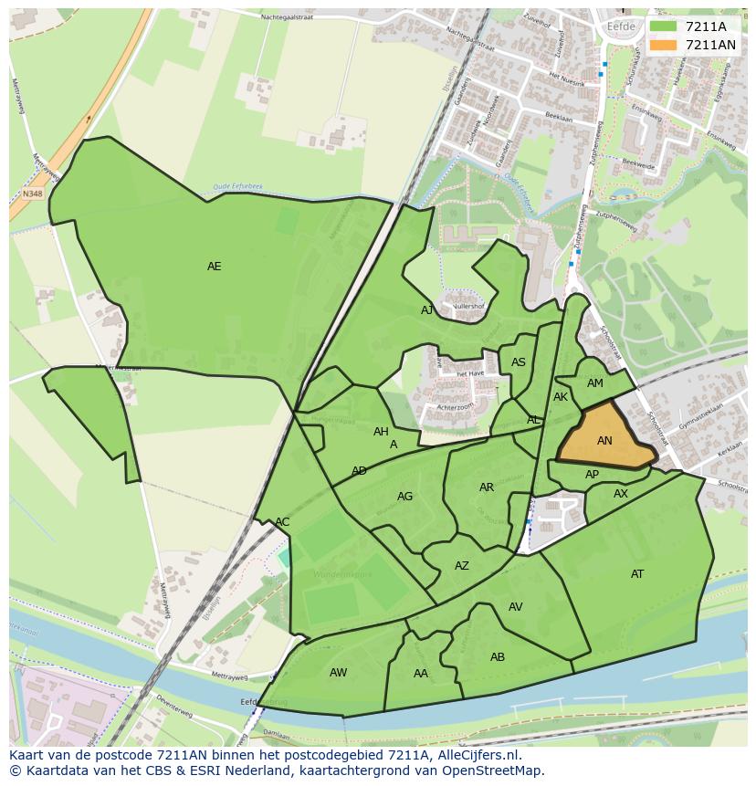 Afbeelding van het postcodegebied 7211 AN op de kaart.