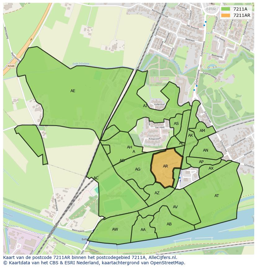 Afbeelding van het postcodegebied 7211 AR op de kaart.