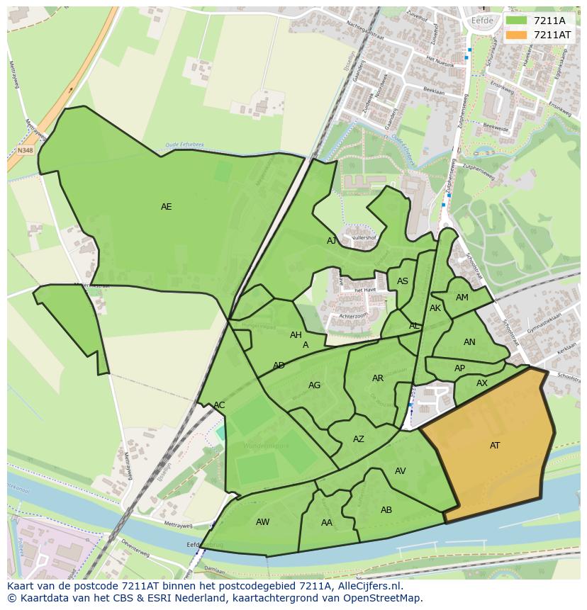 Afbeelding van het postcodegebied 7211 AT op de kaart.