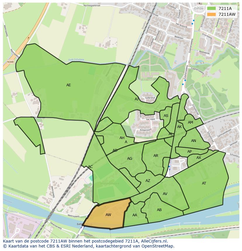 Afbeelding van het postcodegebied 7211 AW op de kaart.