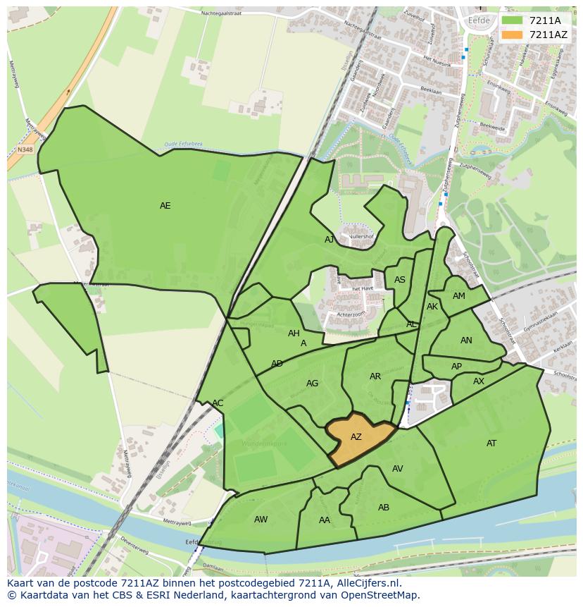Afbeelding van het postcodegebied 7211 AZ op de kaart.