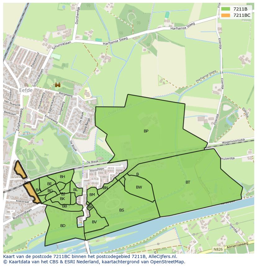 Afbeelding van het postcodegebied 7211 BC op de kaart.