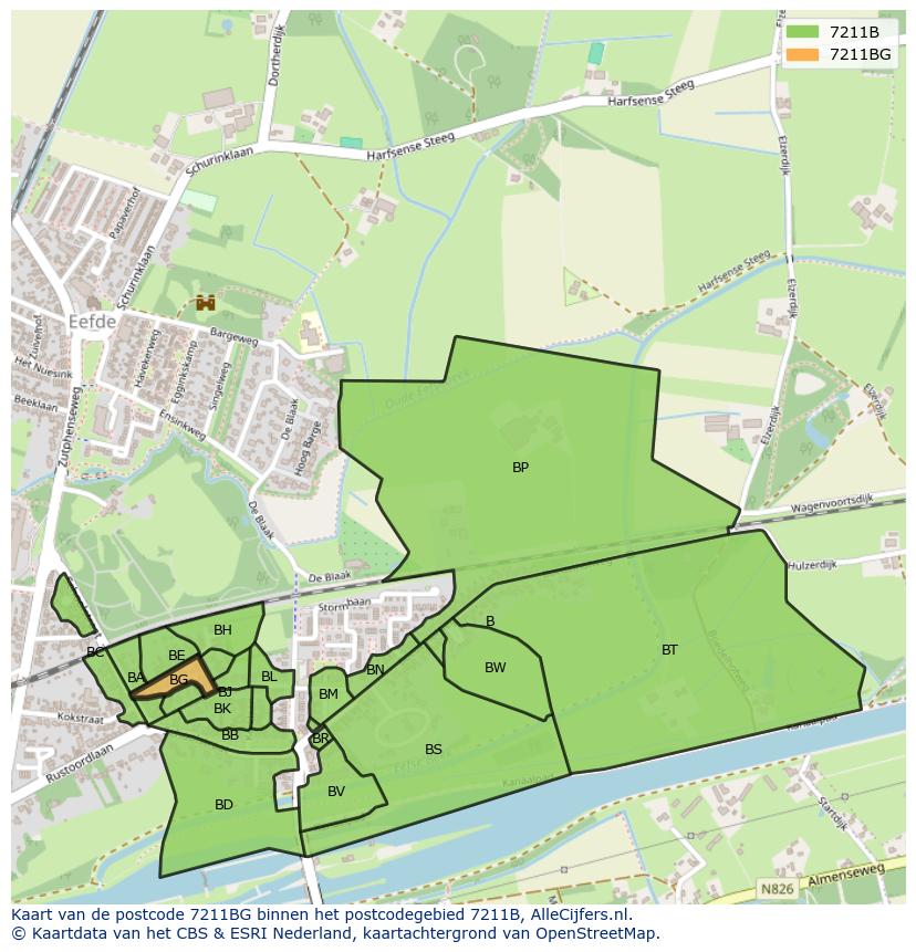 Afbeelding van het postcodegebied 7211 BG op de kaart.