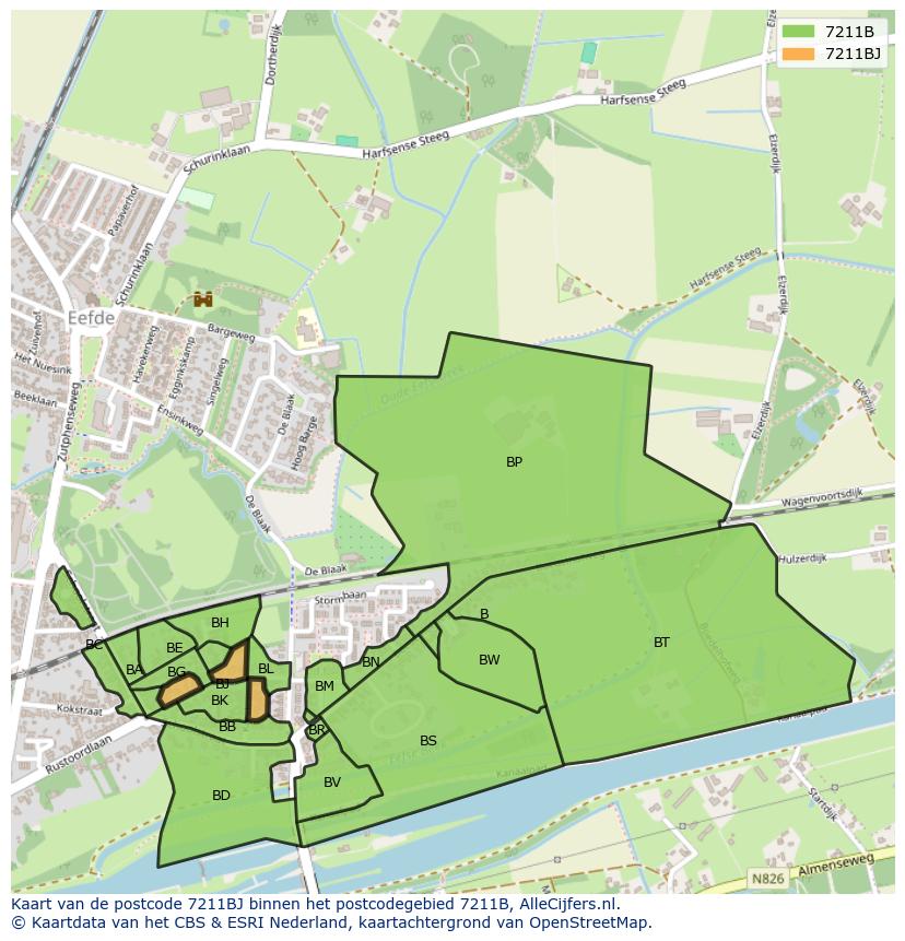 Afbeelding van het postcodegebied 7211 BJ op de kaart.
