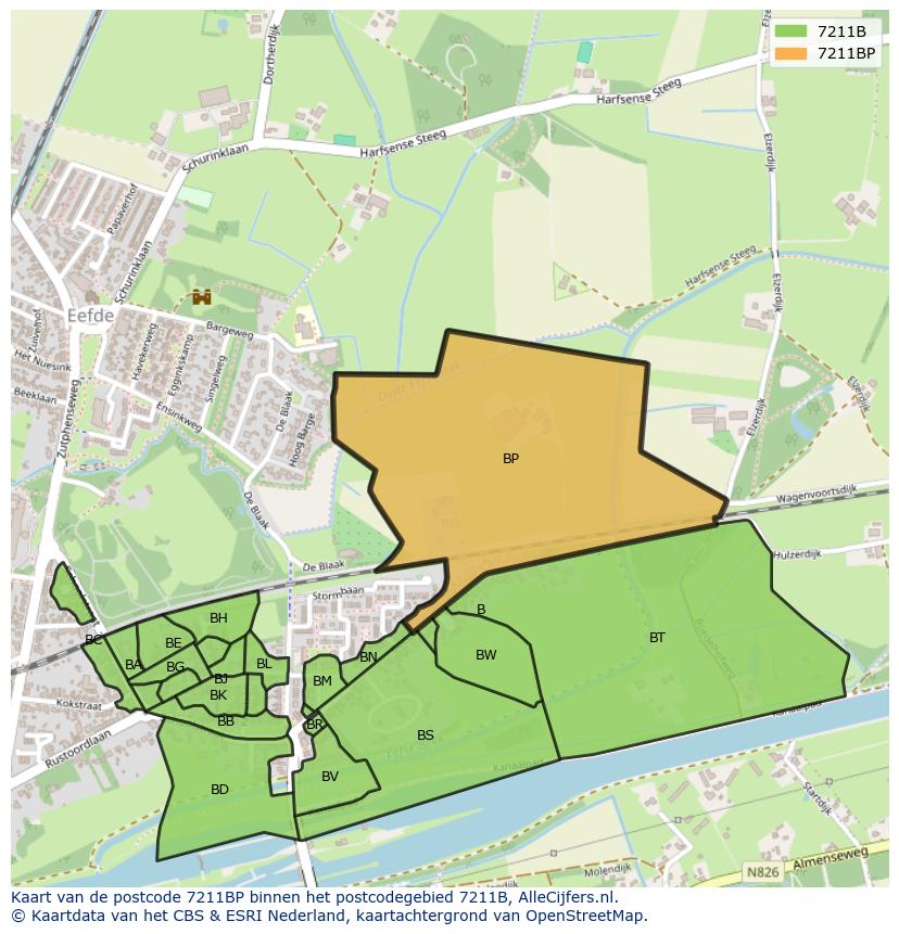 Afbeelding van het postcodegebied 7211 BP op de kaart.