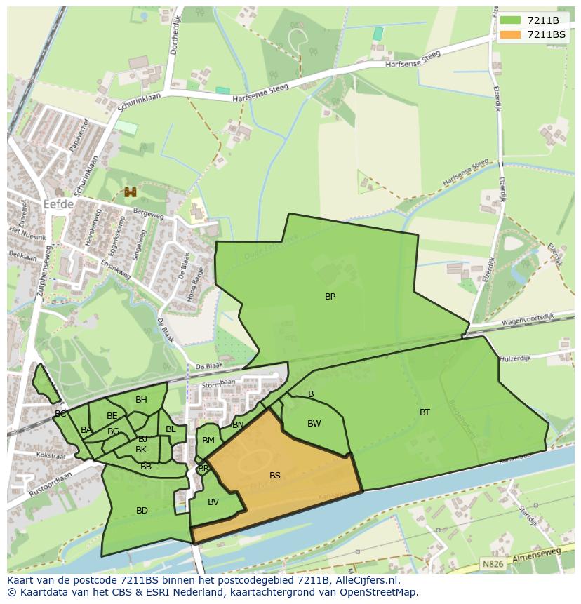 Afbeelding van het postcodegebied 7211 BS op de kaart.