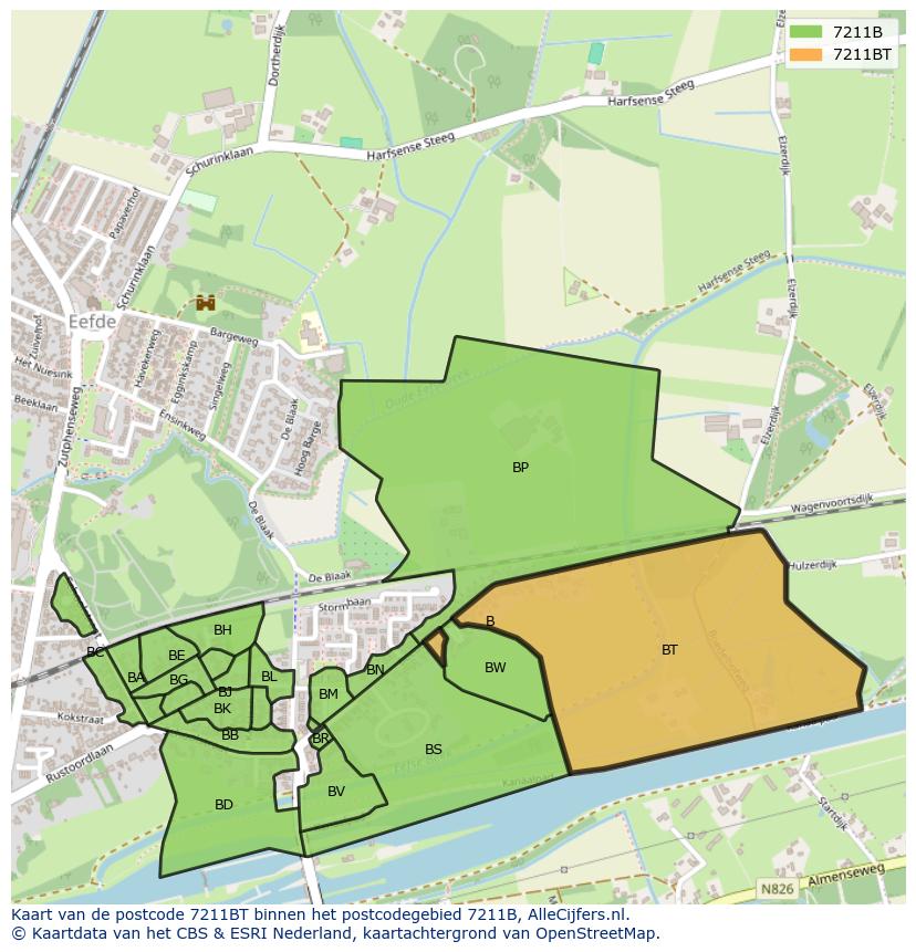 Afbeelding van het postcodegebied 7211 BT op de kaart.