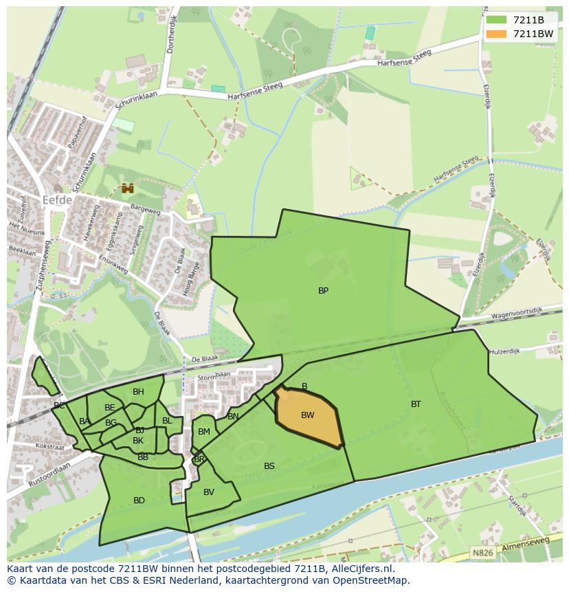 Afbeelding van het postcodegebied 7211 BW op de kaart.