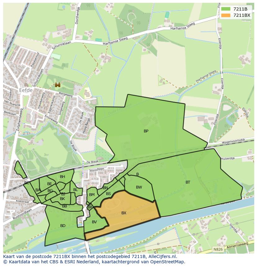Afbeelding van het postcodegebied 7211 BX op de kaart.