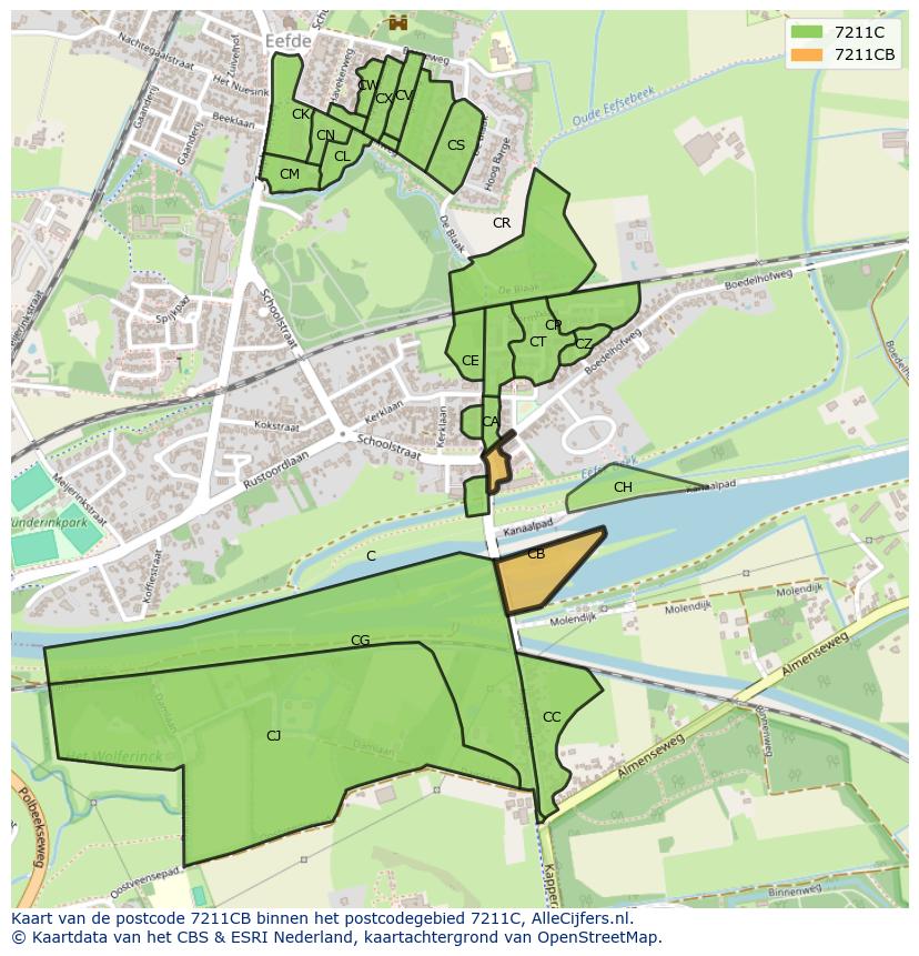 Afbeelding van het postcodegebied 7211 CB op de kaart.