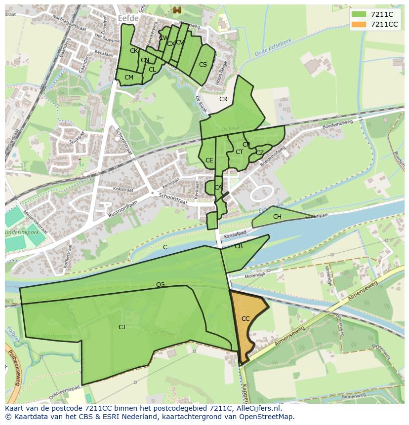 Afbeelding van het postcodegebied 7211 CC op de kaart.
