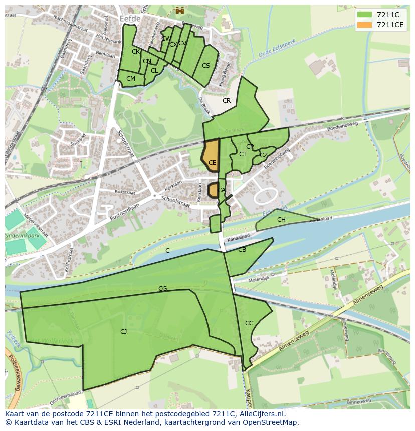 Afbeelding van het postcodegebied 7211 CE op de kaart.