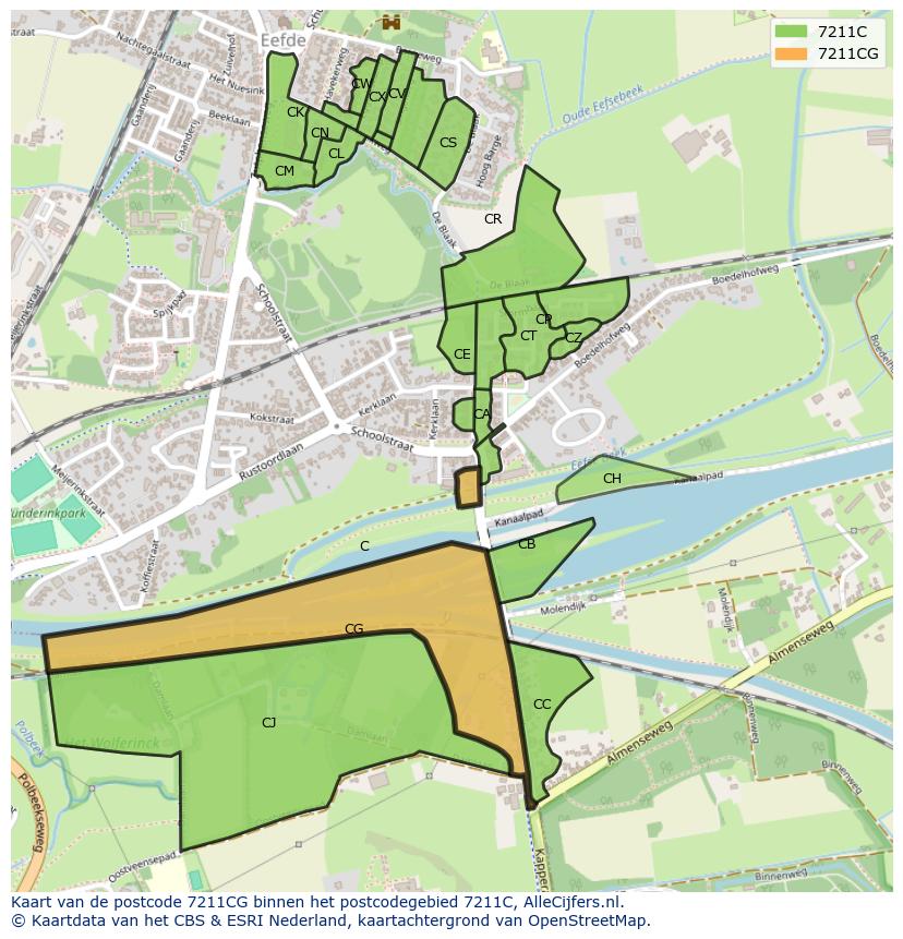 Afbeelding van het postcodegebied 7211 CG op de kaart.