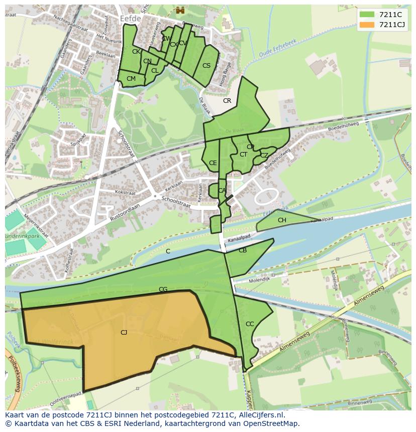 Afbeelding van het postcodegebied 7211 CJ op de kaart.