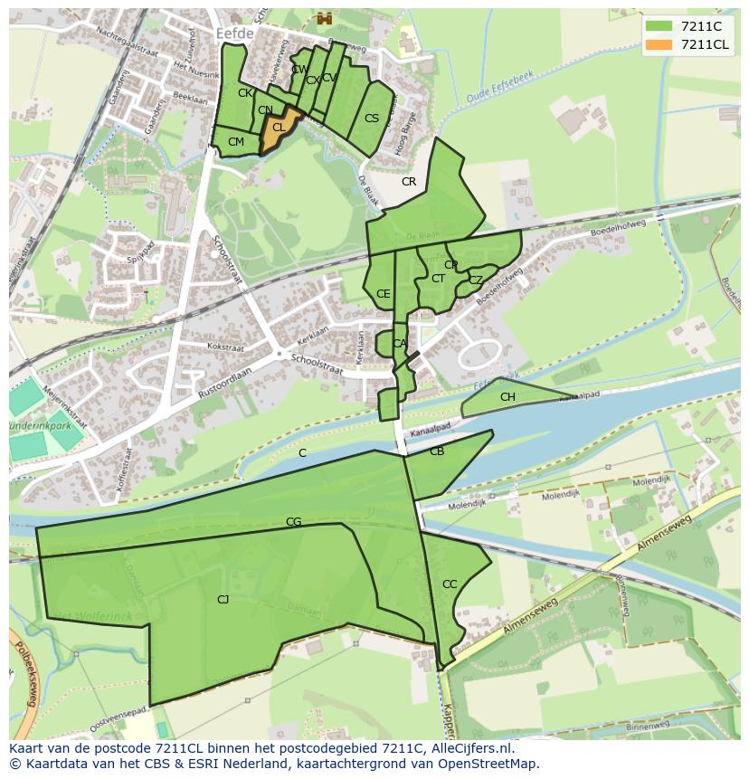 Afbeelding van het postcodegebied 7211 CL op de kaart.