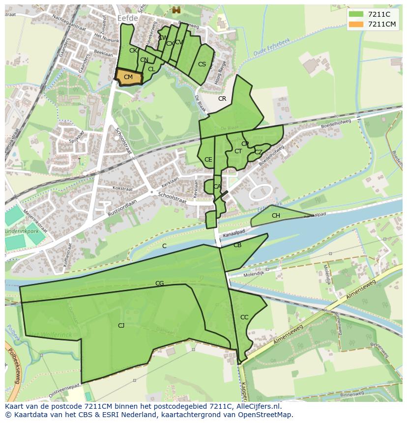 Afbeelding van het postcodegebied 7211 CM op de kaart.