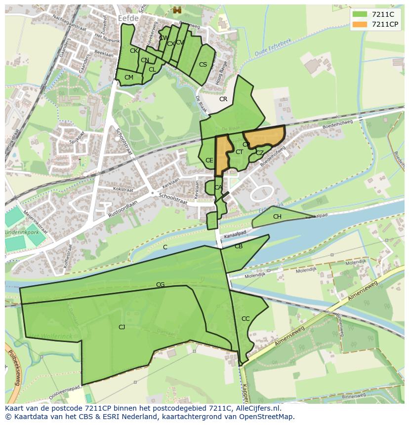 Afbeelding van het postcodegebied 7211 CP op de kaart.