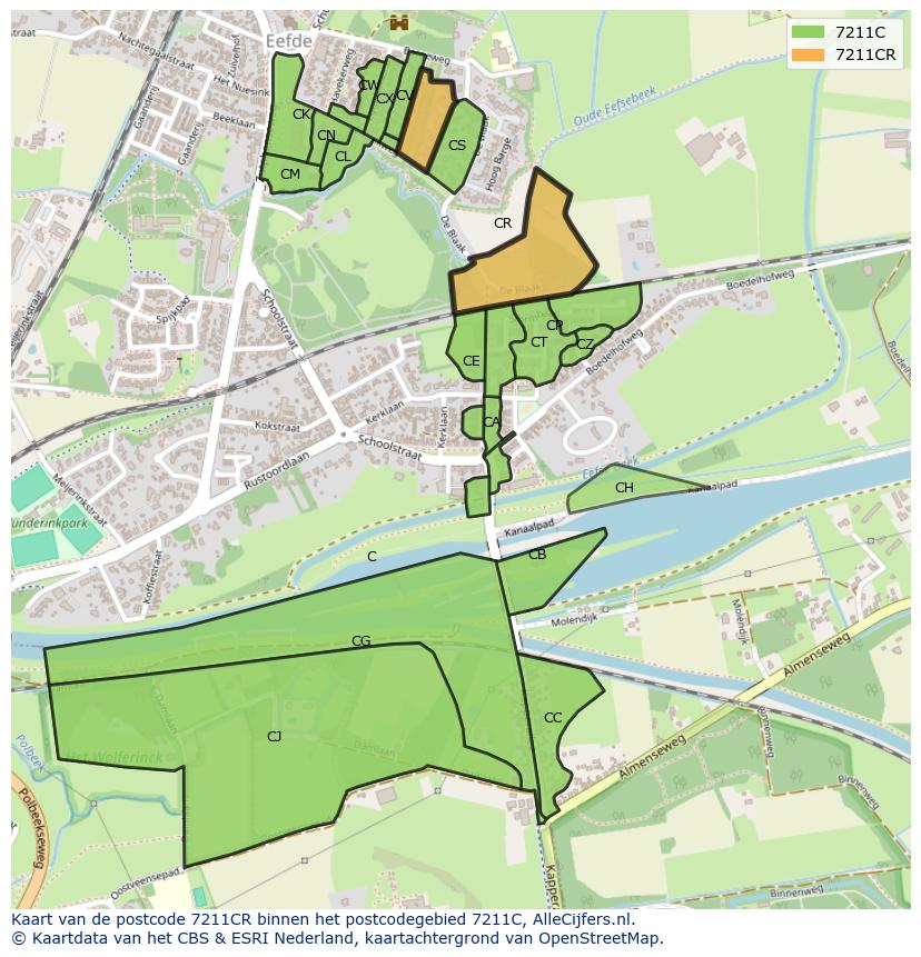 Afbeelding van het postcodegebied 7211 CR op de kaart.