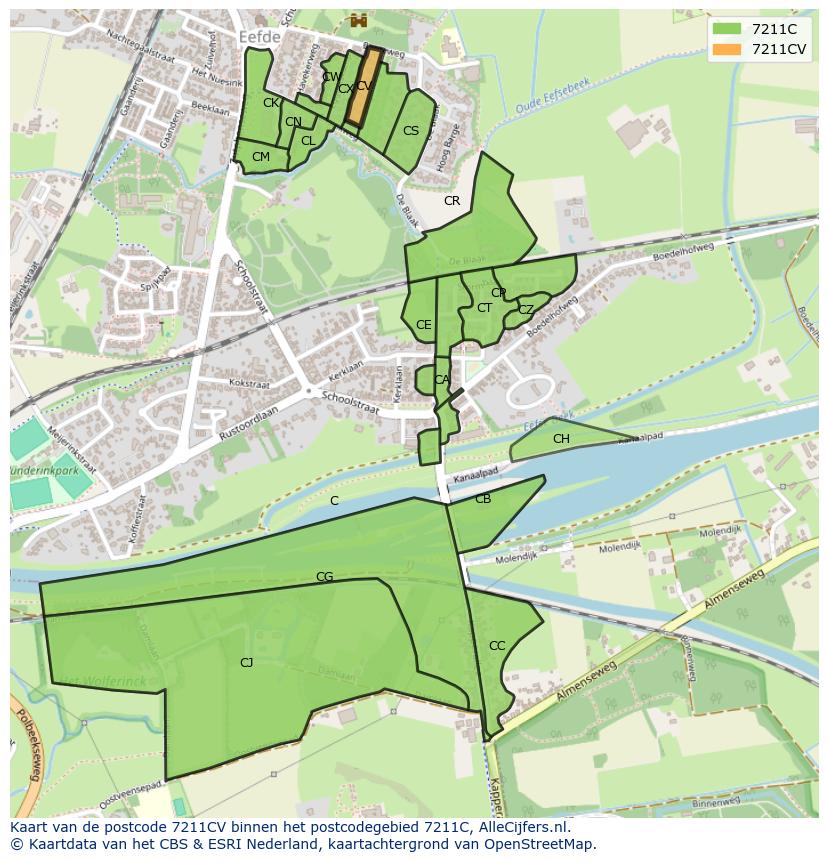 Afbeelding van het postcodegebied 7211 CV op de kaart.