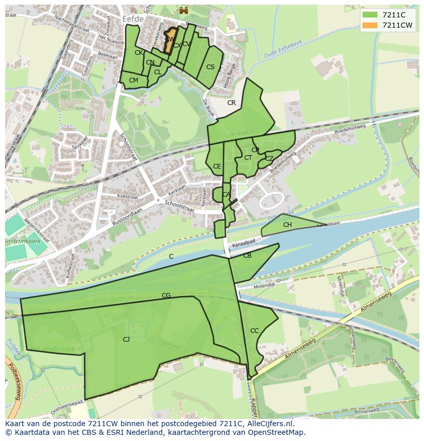 Afbeelding van het postcodegebied 7211 CW op de kaart.