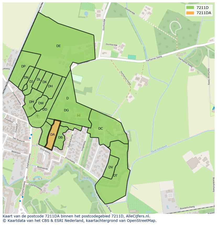 Afbeelding van het postcodegebied 7211 DA op de kaart.