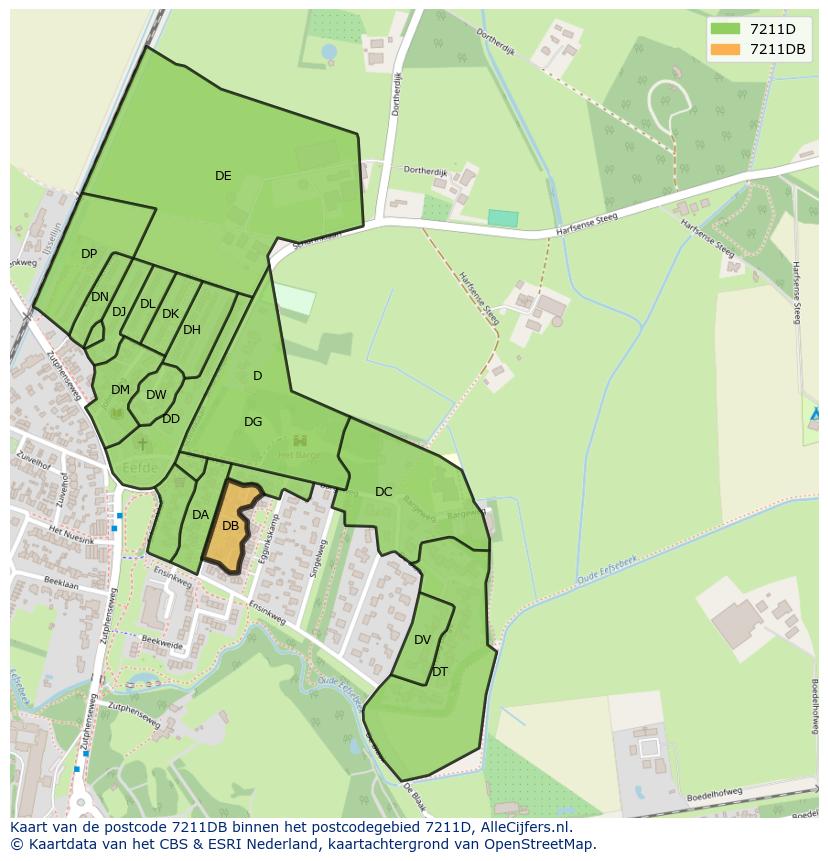 Afbeelding van het postcodegebied 7211 DB op de kaart.
