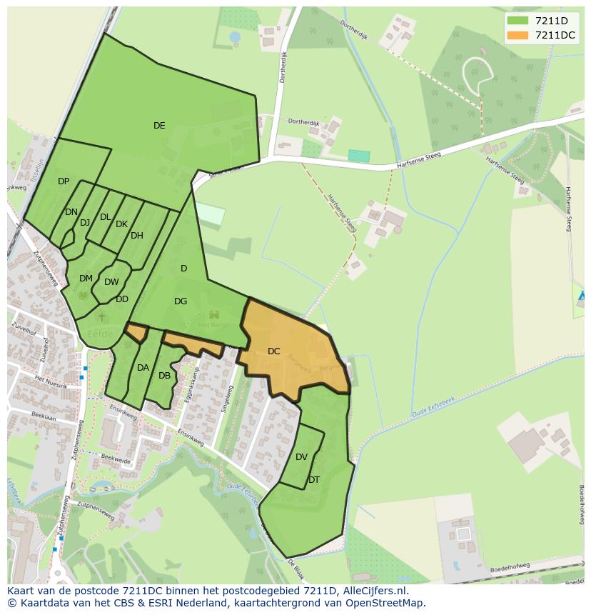 Afbeelding van het postcodegebied 7211 DC op de kaart.