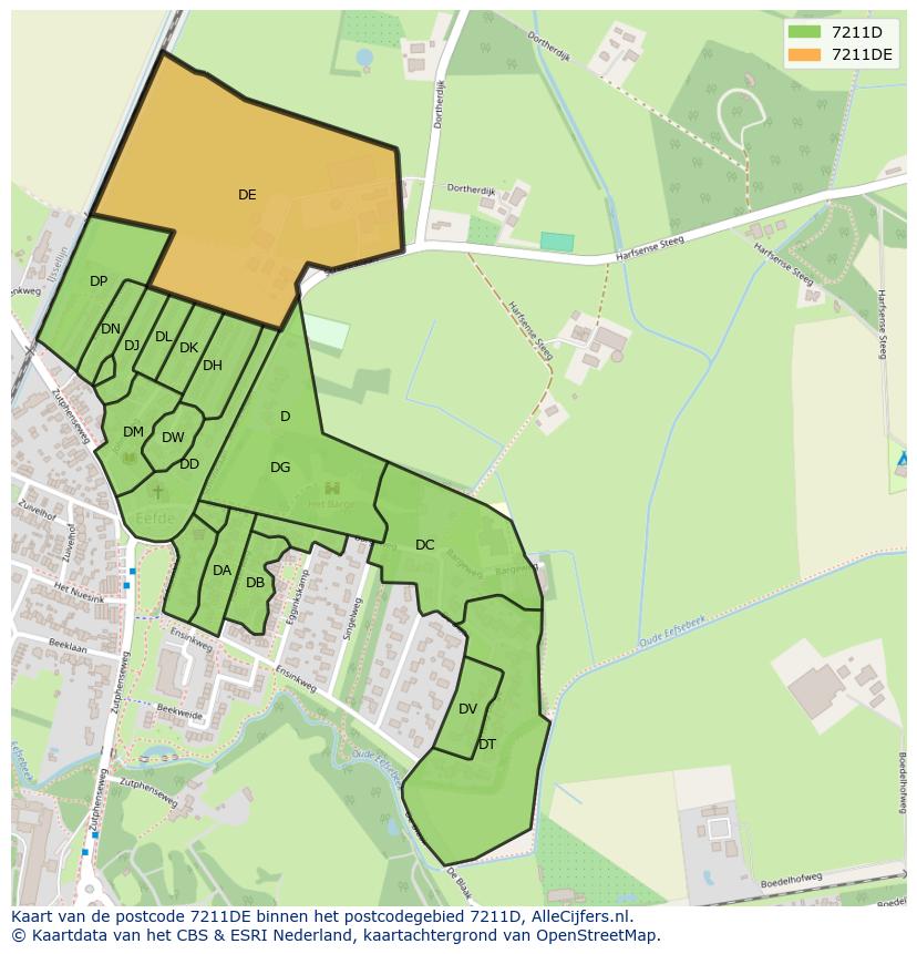 Afbeelding van het postcodegebied 7211 DE op de kaart.