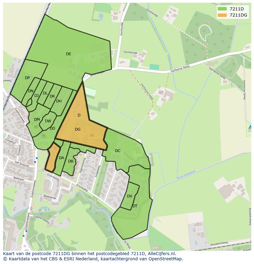 Afbeelding van het postcodegebied 7211 DG op de kaart.