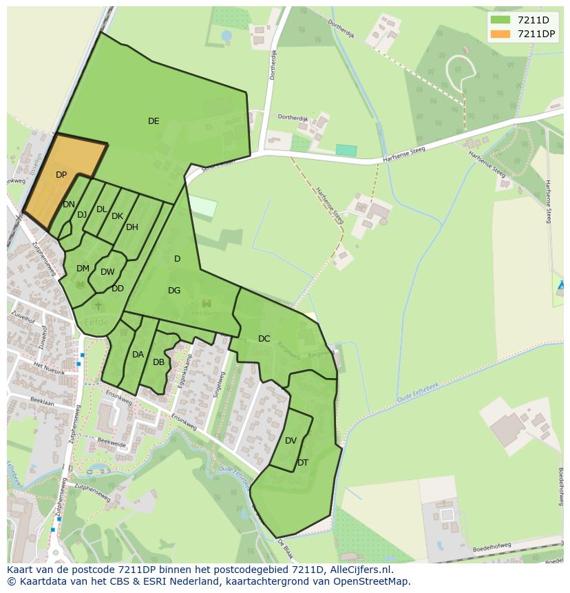 Afbeelding van het postcodegebied 7211 DP op de kaart.