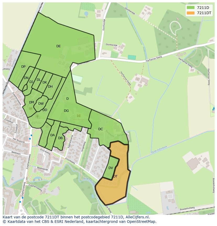 Afbeelding van het postcodegebied 7211 DT op de kaart.