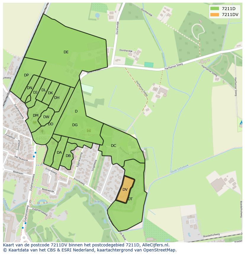 Afbeelding van het postcodegebied 7211 DV op de kaart.
